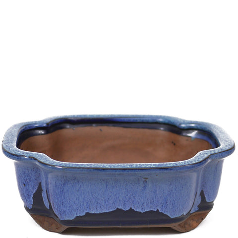 Medium Small Lotus shape glazed blue Japanese pot - PW20