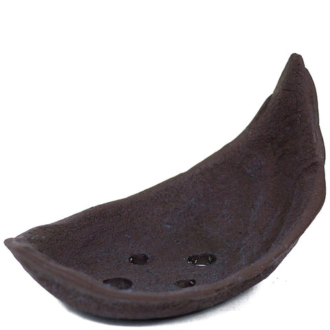 Small crescent moon unglazed dark brown Japanese pot  - PW33