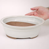 Medium Oval Glazed Off White Ceramic Pot PW34