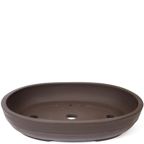 12.75" Oval Unglazed Brown Ceramic Japanese Pot PW46