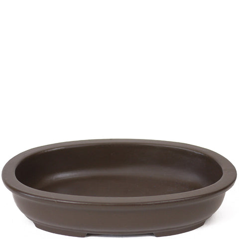 Small Low Oval Unglazed Brown Ceramic Pot PW47