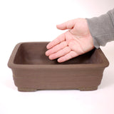 Medium rectangle unglazed dark brown Yixing Chinese raised band pot - PW7