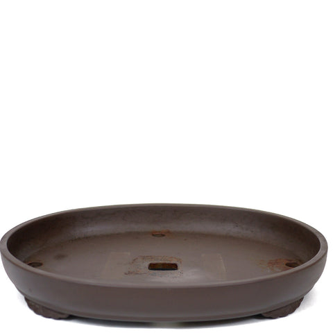 16" Low Oval Unglazed Brown Ceramic Japanese Pot PW72