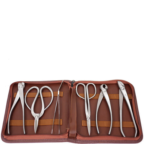 Six Piece Stainless Bonsai Tool Kit with Zippered Case