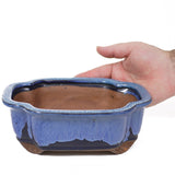 Medium Small Lotus shape glazed blue Japanese pot - PW20